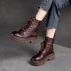 Autumn Winter Genuine Leather Platform Martin Boots for Women Distressed Finish Chunky Sole Side Zipper Ankle Boots