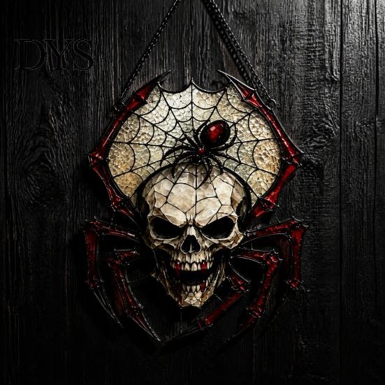 Spooky Halloween Party Supplies Vintage Gothic Spider Sun Catcher, Stained Glass Style Shaped Suncatcher, Retro Dark Aesthetic Room Decor Acrylic