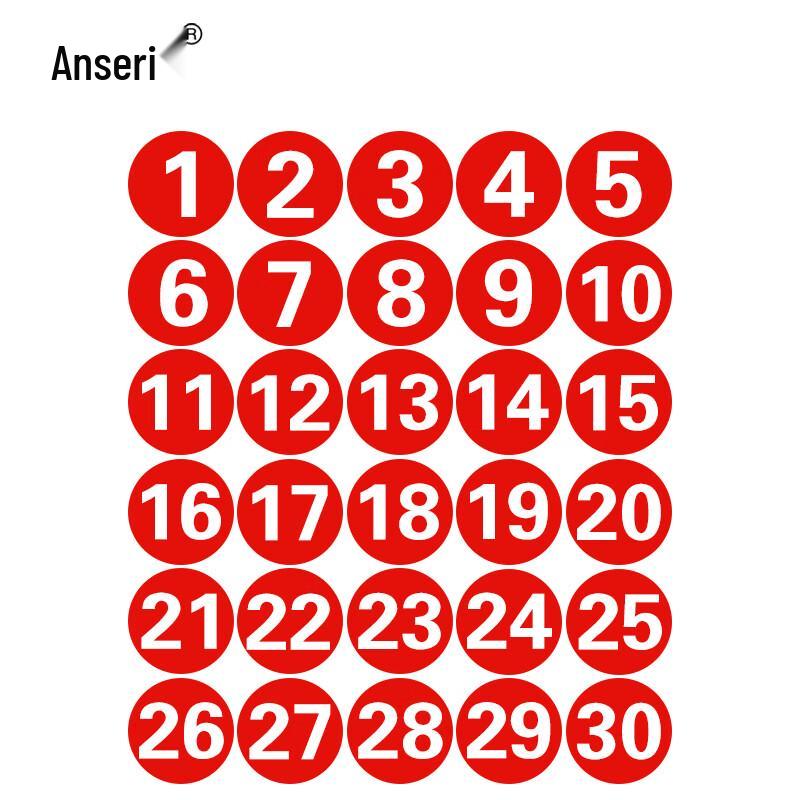 3cm Waterproof PVC Number Stickers (1-30)