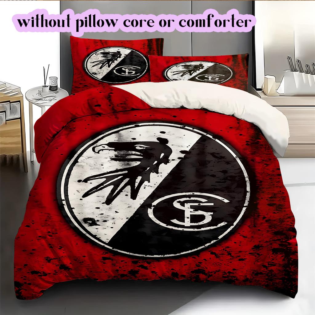 SC Freiburg Pattern Bedding Quilt Set Quilt Cover Pillowcase Home Decoration Birthday Gift (1 * duvet cover + 2 * pillowcase, without core)