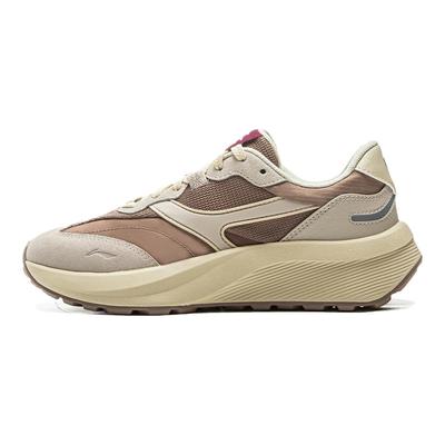 Li Ning Zheng Rong M500 Comfortable Versatile Wear Resistant Non Slip Low Top Casual Shoes Women Sneaker Beige Brown AGCV056-1
