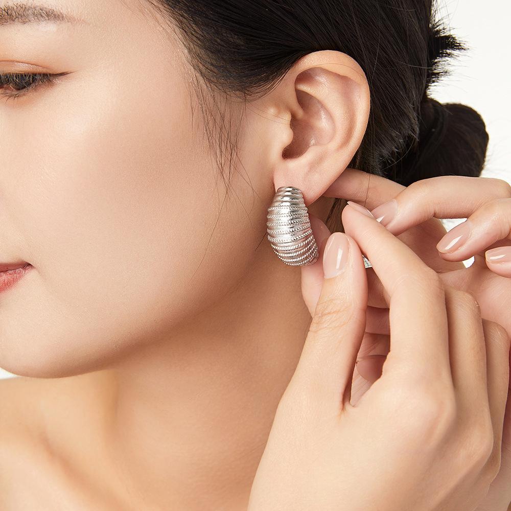 French Niche Design Striped Texture Stud Earrings Light Luxury Cold Individual Titanium Steel Earrings Do Not Fade