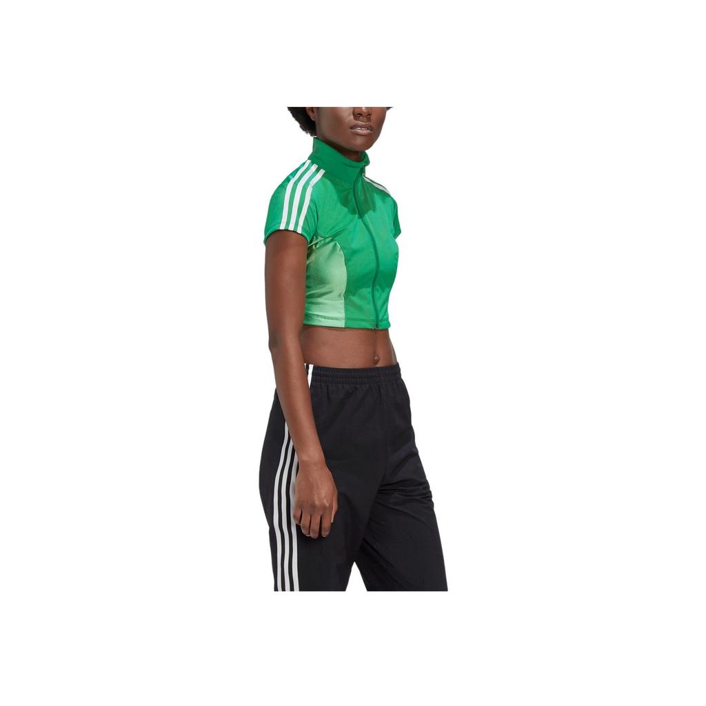Adidas Colaborare Originals X Paolina Russo Tricou de Modă cu Guler Ridicat, cu Fermoar, cu Mânecă Scurtă, cu Dungi, pentru Femei, Verde GF0262
