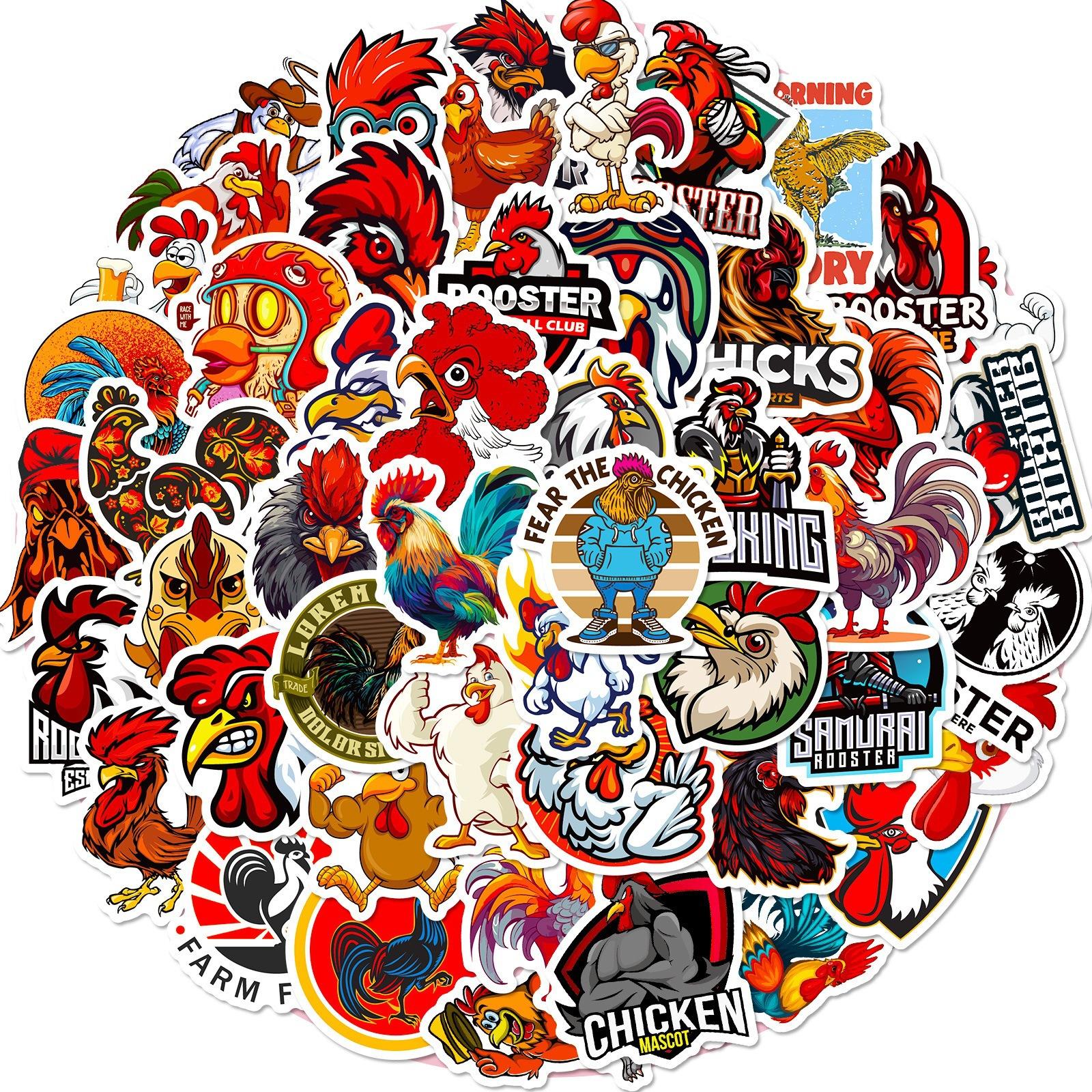 

50 Rooster Cuso Doodle Stickers Personality Cartoon Animal Big Rooster Children Cartoon Stickers