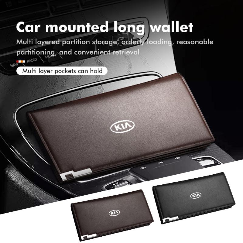 MYMX8 Leather Car Emblem Credit Card Purse Portable Large Wallet For KIA Rio K5 K2 Sportage Ceed Sorento Picanto Stinger Soul