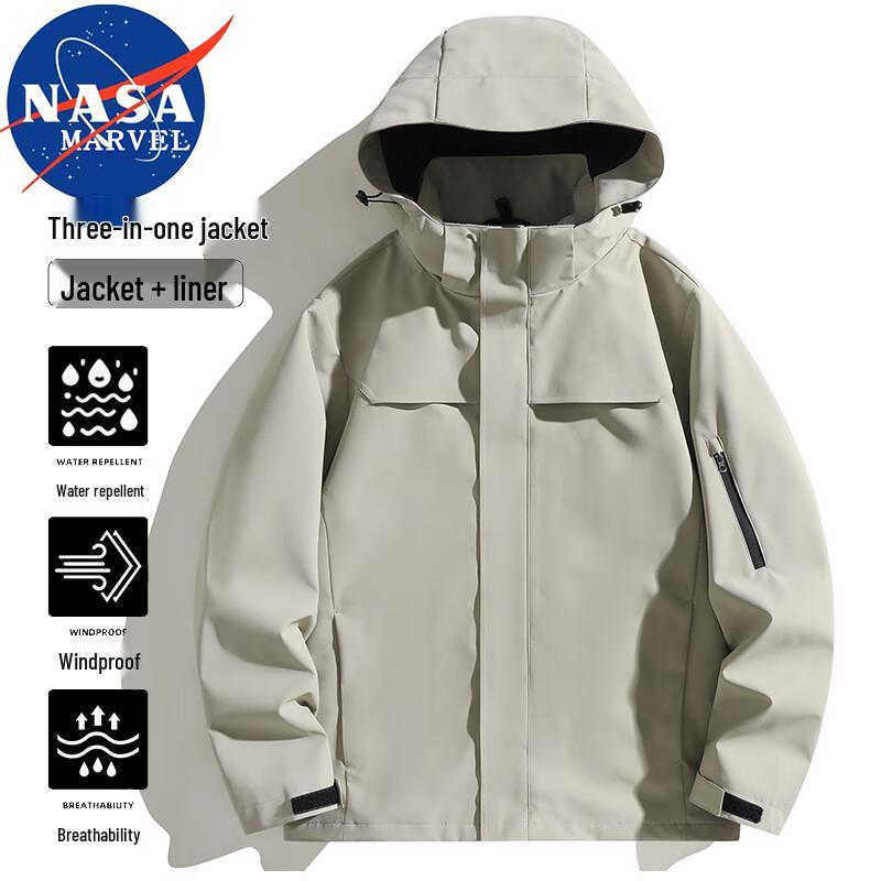 NASA MARVEL Men's 3-in-1 Outdoor Windproof Hooded Jacket