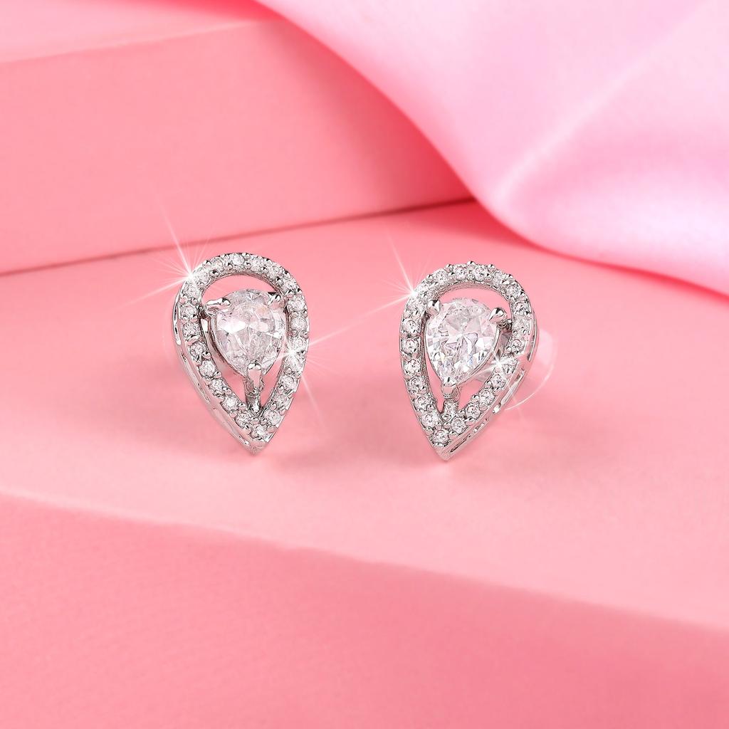 Cercei cu șurub CZ, placați cu rodiu, Estele