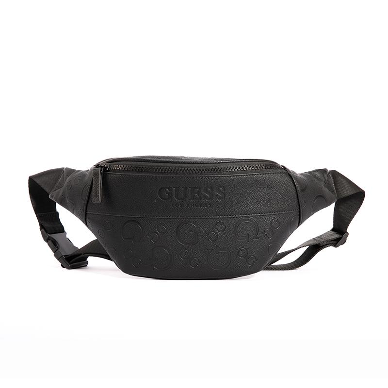 New GUESS Synthetic Leather One Shoulder Crossbody Fanny Pack Sling Bag Regular Men's Black/Dark Gray GSPLD882994BLA