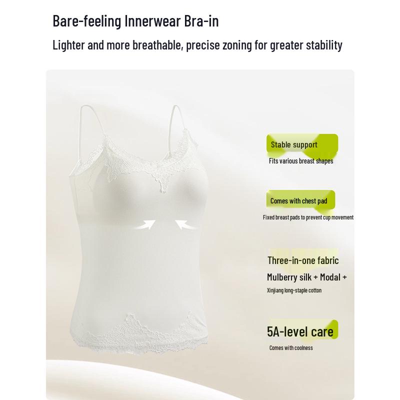 Silky Lace Modal Cotton Blend Camisole Bra Tank with Chest Pads