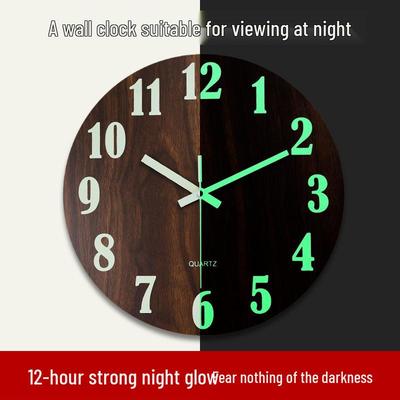 12" (30cm) Luminous Wooden Clock: Minimalist Silent Wall Clock for Living Room Decor