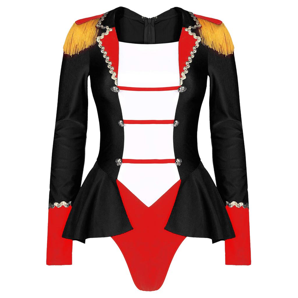 Womens Circus Ringmaster Role Play Long Sleeve Jumpsuit Bodysuit Costume