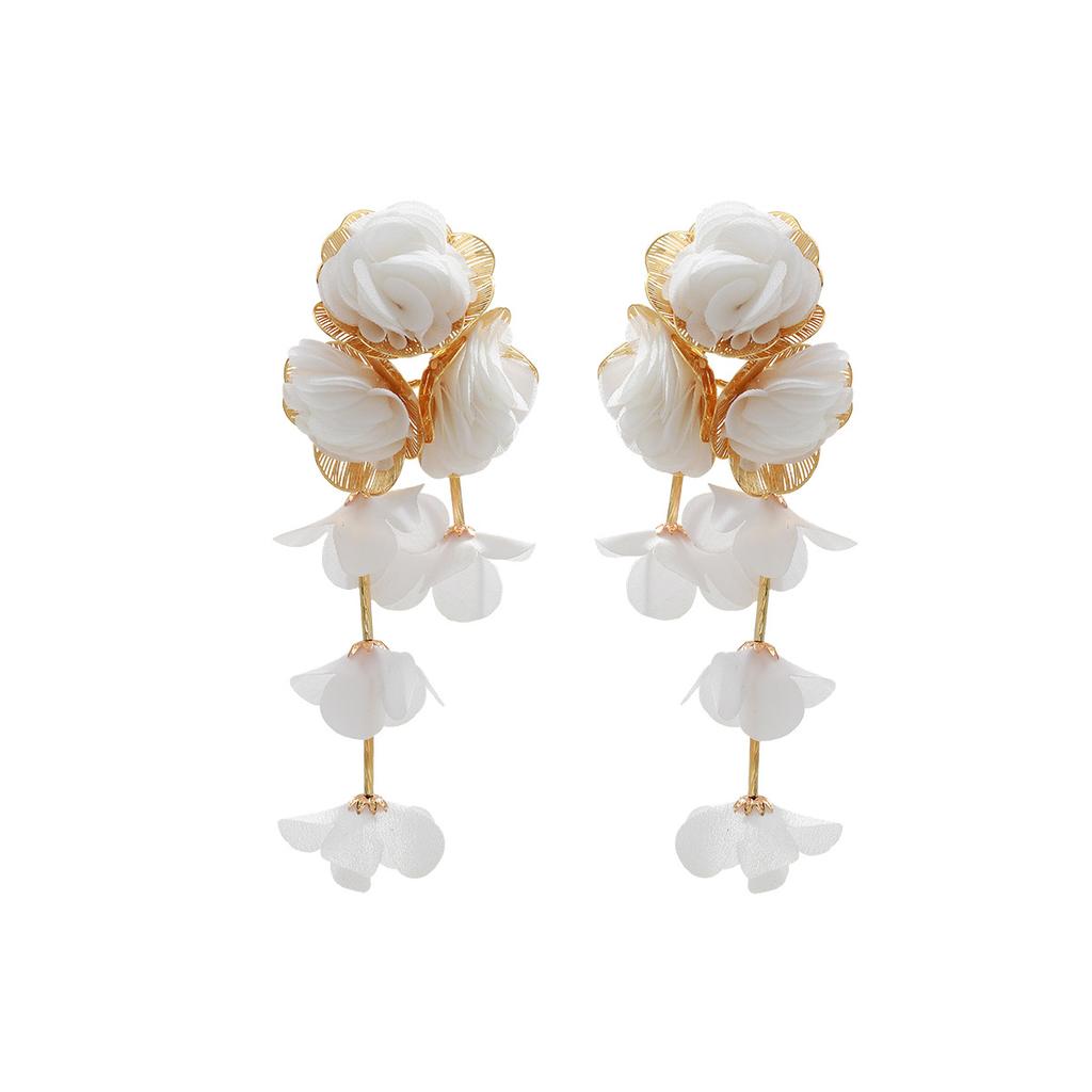 Draweye Chiffon Flowers Earrings for Women Beach Style Summer Hyperbole Vintage Jewelry Elegant Sweet Pendientes Mujer