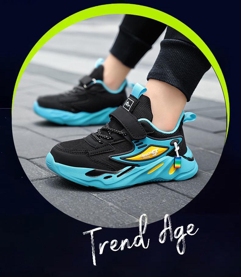 Athletische Schuhe für Jungen aus Mesh und Leder - Rutschfest, Abriebfest, Lässige Laufschuhe für Kinder, Frühjahrs- und Herbst-Schuljahreszeit.