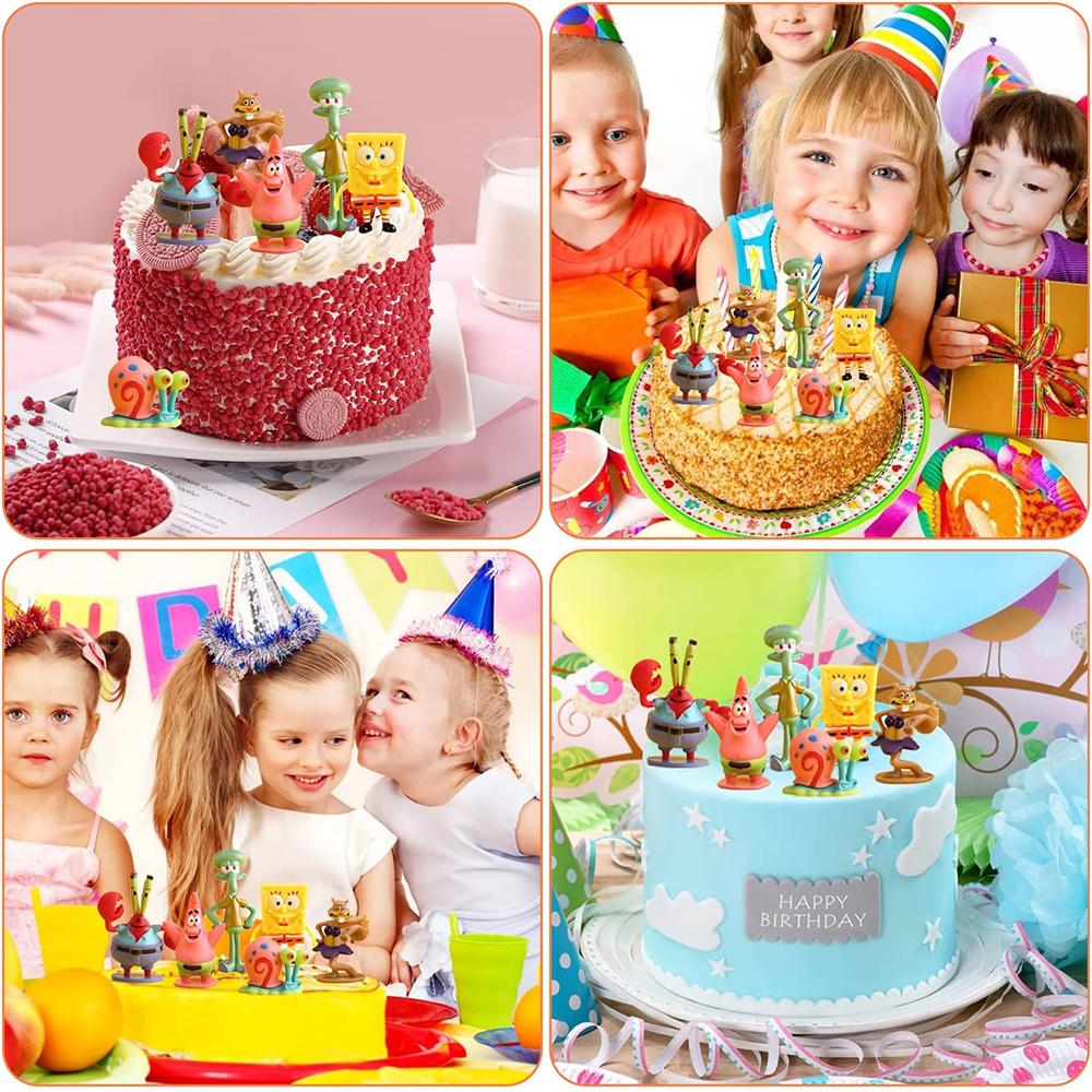 New 6× DIY Sponge-Bob Action Figure Party Decoration Supplies Cake Toppers for Kids