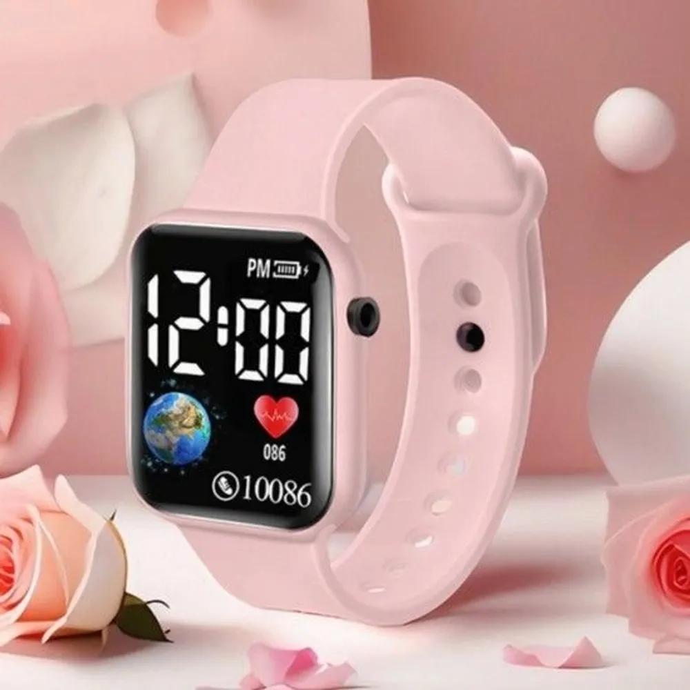 Student Square Digital LED Electronic Watch Wristwatch Pink LED Watch Electronic Watch Jelly Watch Student Watch white