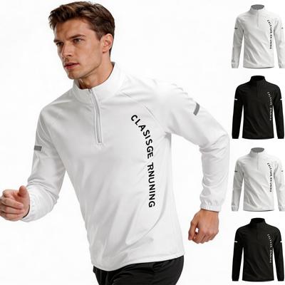 Herren Trainingsanzug mit Reißverschluss und Stehkragen, Herren Frühjahrs-Lauf Langarm Dünnes Sport-T-Shirt, Fitness Lockeres Oberteil