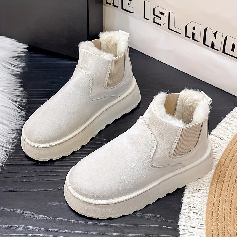 Bottes moelleuses de couleur unie pour femmes 36-44, bottes d'hiver à semelle épaisse et semelle souple avec doublure en peluche, bottes de neige chaudes antidérapantes