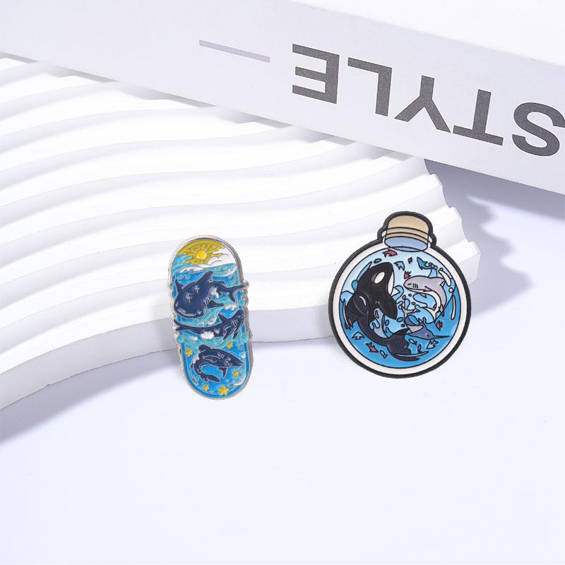 Xiaomi Cartoon Glitter Underwater Marine Creature Enamel Pin Cute Whale Dolphins Sharks Octopus Manta Ray Seahorse Badge Jewelry Brooch
