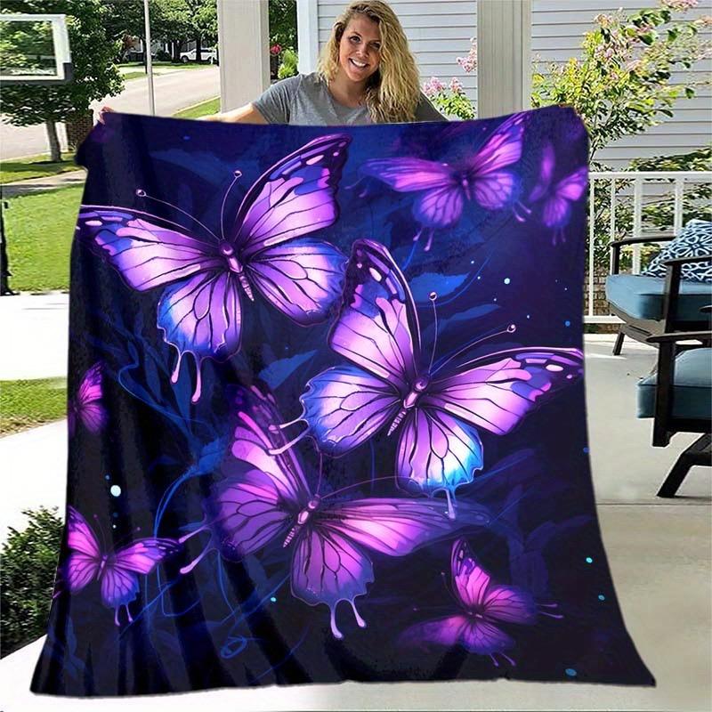 1pc Purple Butterfly Blanket For Home - Lightweight Flannel Throw For Sofa Bed Travel Camping Living Room Office Couch Chair