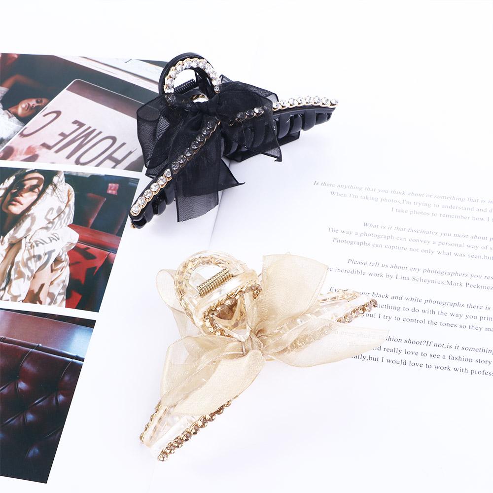 Wild Women Net Yarn Rhinestone Bow Knot Hair Clip Hair Claw Grab Clip Hair Accessories