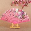 New Plastic Folding Fan Chinese Style Vintage Style Dance Fan Classical Silk Fabric Hand Held Fan Desktop Ornaments