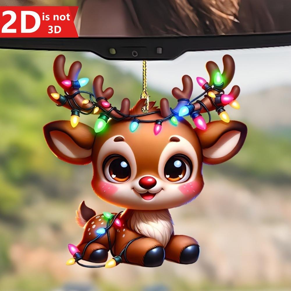 2D Hanging Reindeer for Christmas Trees, Car Mirrors, and Keychains. A Creative Holiday Accessory.