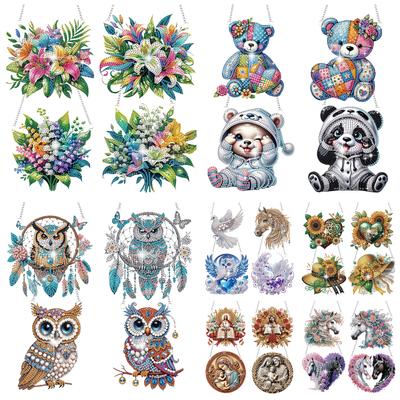 4 Stück Blume Tier DIY 2D Flach Spezielle Form Hängende Diamantmalerei Kits für Fenster Haus Garten Wand Tür Dekor