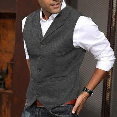Men Vest Single-breasted Solid Color Sleeveless Lapel Slim Fit Formal Business Style Cardigan Soft Retro Groom Wedding Banquet Waistcoat