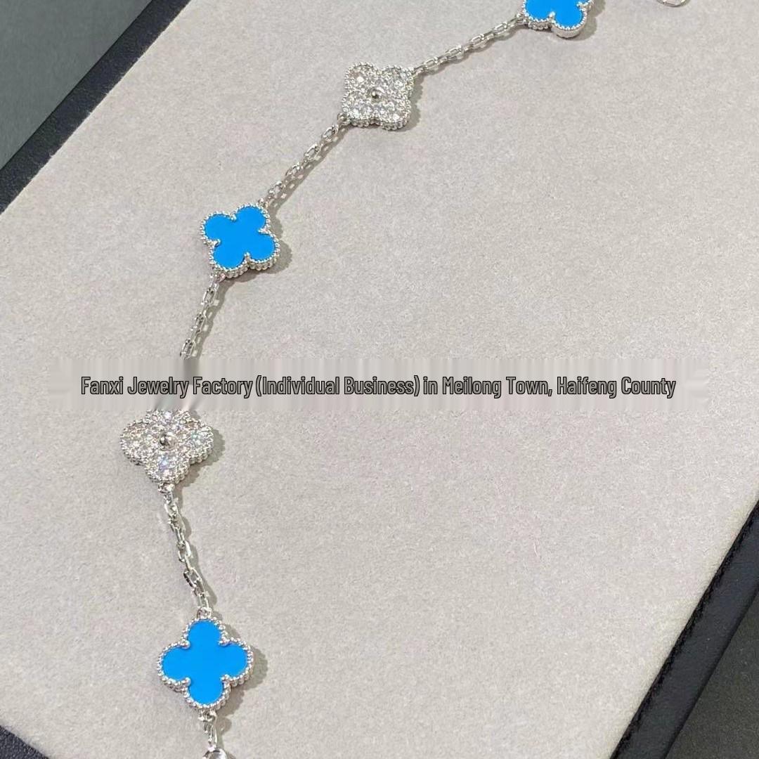 Clover Turquoise Diamond Inlaid Bracelet - 18K Gold Plated, Luxurious Hand Jewelry Turquoise Inlaid Bracelet- Gold