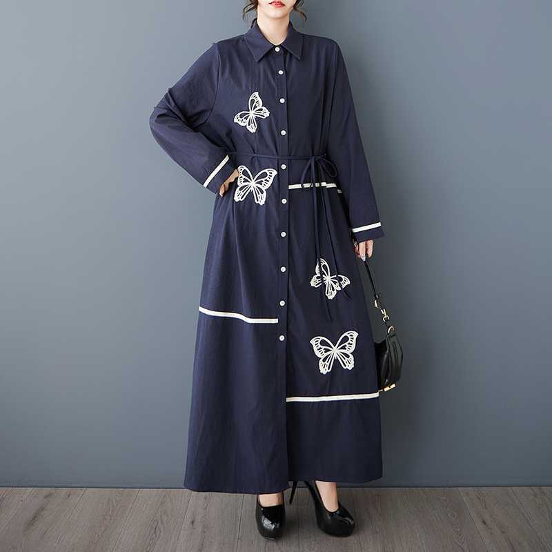 Spring New Loose Literary Design Sense Fashion Embroidery Stitching Slim Temperament Shirt Dress