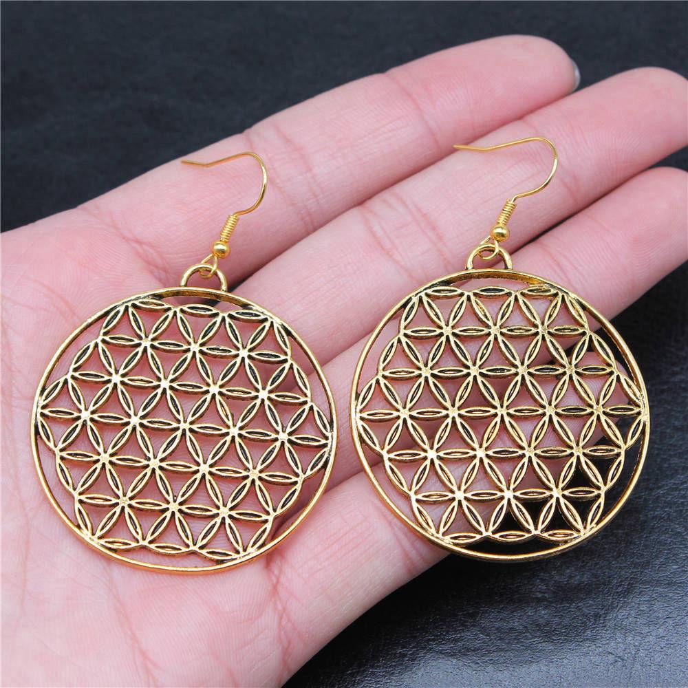 Hängeohrring Pflanze Blume des Lebens Minimalistischer Schmuck Komponenten Ohrringgröße 18x19mm QE020