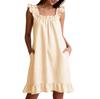 Women's Sleeveless Striped Nightgown with Ruffle Trim and Pockets, Loose Fit Casual Sleep Dress for