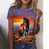 Women's T-Shirt Summer Vintage Women's T-Shirt Horse 3D Printed T-Shirt Men's and Women's Fashion, Comfortable, Crew Neck, Short Sleeve T-Shirt