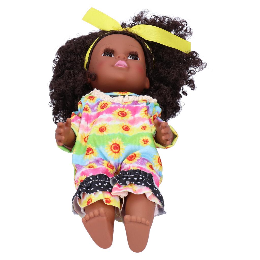 14 Inch Vinyl Curly Hair Reborn Girl Doll Cute African Black Skin Doll Children Toy Gift