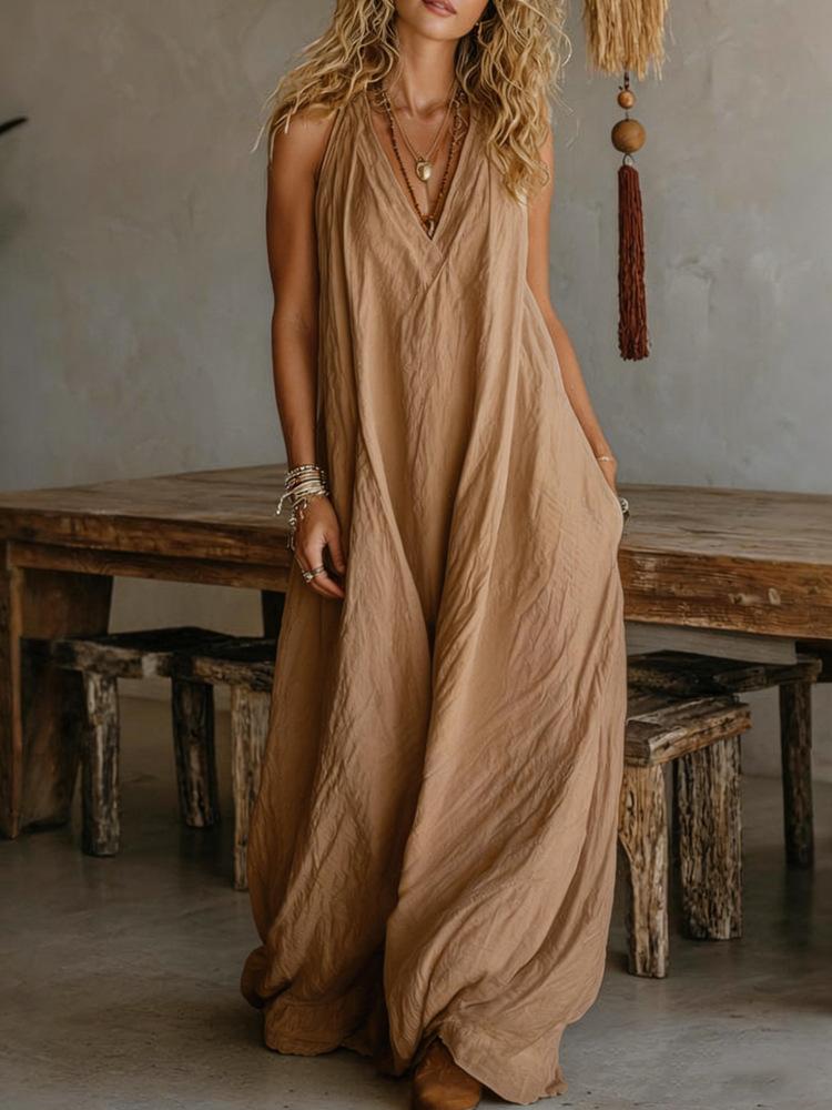 Women's Sleeveless Maxi Dress with Side Pockets, Available in Multiple Colors