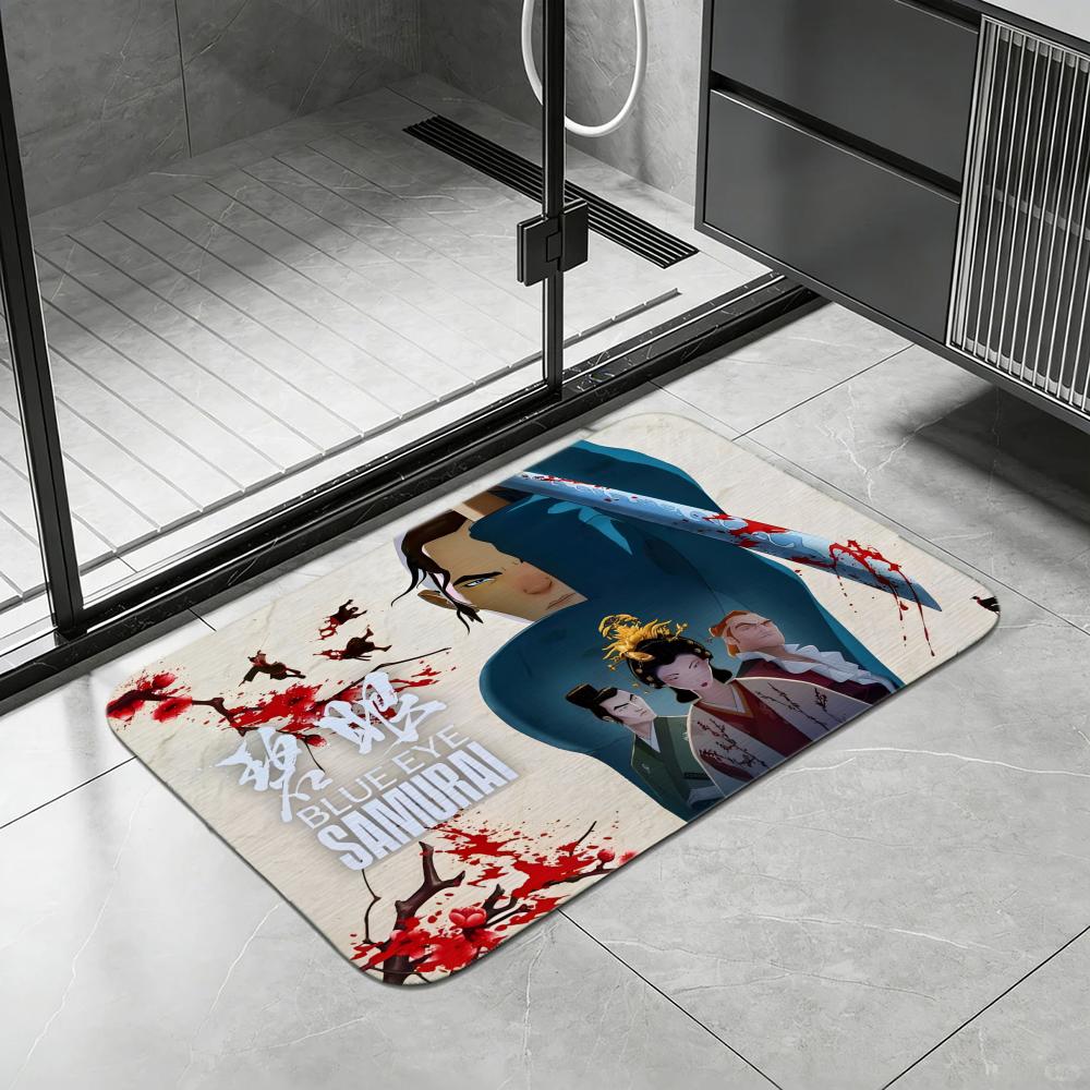 Anime B-Blue E-Eye S-Samurai Floor Mat Diatomite Bath Mat, Quick Dry, Absorbent, Multi-Scene Mat 40cm x 60cm