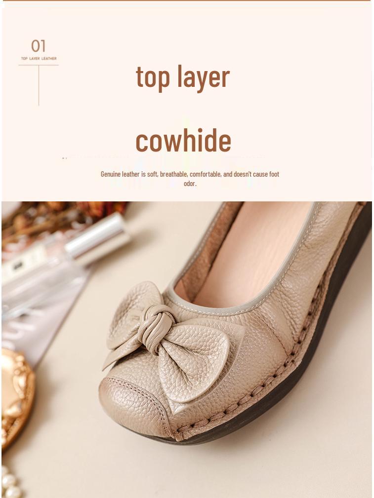 Women's Retro Ethnic Handmade Floral Cowhide Wedge Shoes with Thick Soft Sole