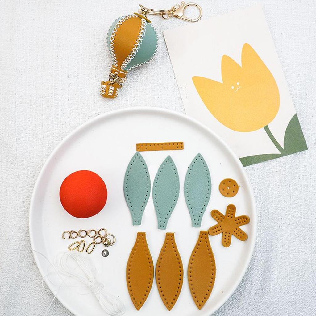 DIY Hand-stitched Leather Hot Air Balloon Making Supplies Kit Crafted Hot Air Balloon Bag Ornament Keychain Sewing Accessories