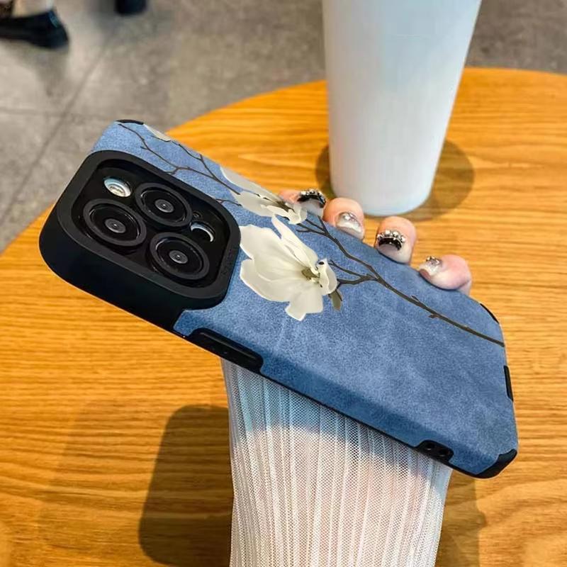 Elegant Magnolia Flower Pattern Phone Case For iPhone 17 16 15 14 13 12 11 Pro Max X XR XS 16E Plus Shockproof Cover