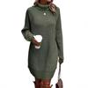 Women's High Neck Button Detail Knit Sweater Dress Loose Sleeve Mini Dress Multi Colors