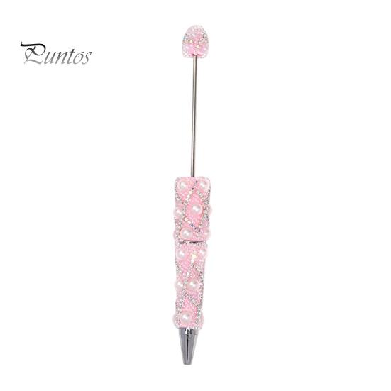 Rhinestone Bling Pens DIY Beadable Pen, Rhinestones And Faux Pearls Beaded Office Desk Accessories Black Ink Ballpoint Pen for School Supplies