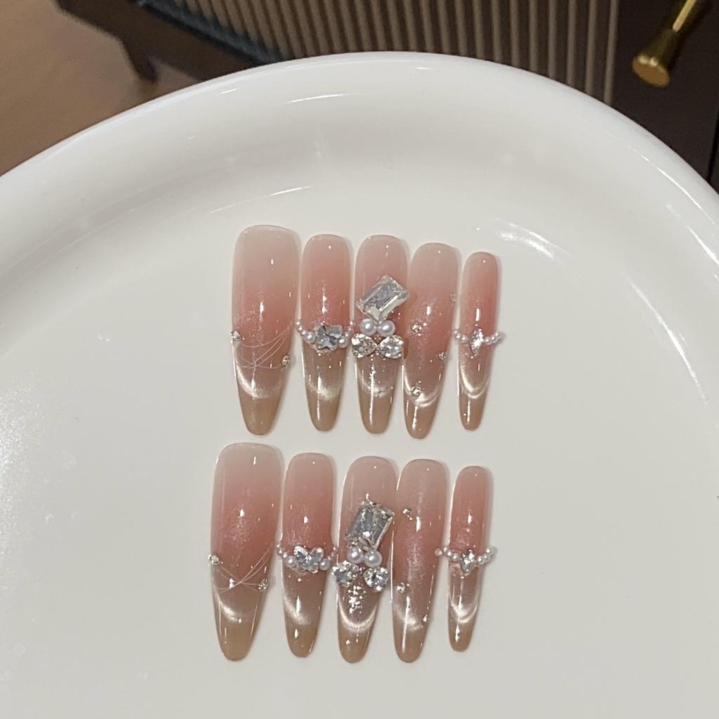 Pure Desire Ice-transparent Powder Gradient Smile Cat Eye Pearl Broken Diamond French Pile Diamond Jade Wear Armor