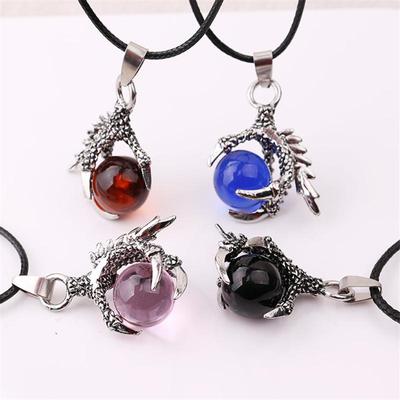 Red Black Stone Beads Dragon Claw Necklace Pendant Vintage Ball Women Men Gothic Jewelry Friends Gift