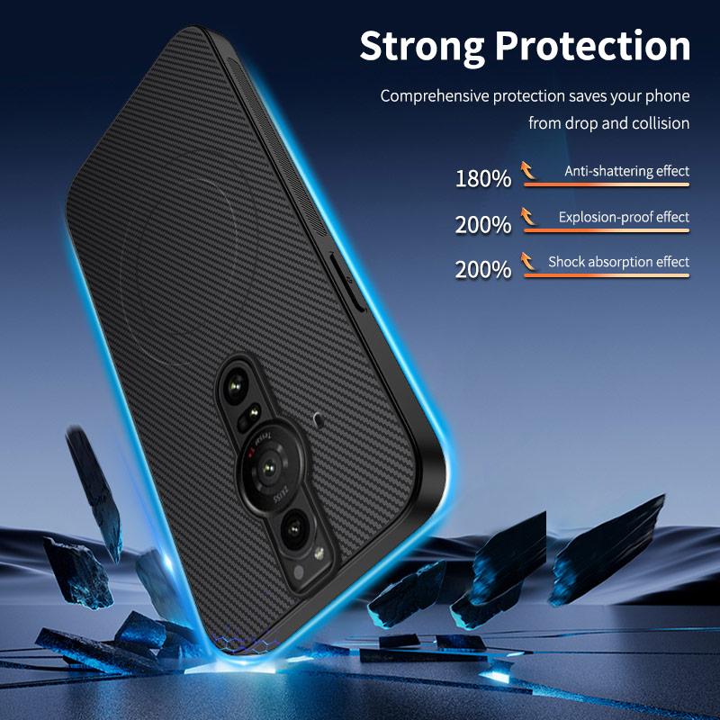 Carbon Fiber Texture Wireless Charging Magnetic Case For Sony Xperia Pro I Pro-i ShockProof Phone Cover