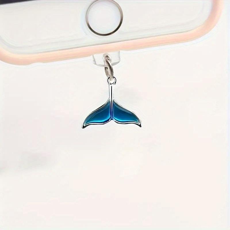 1pc Blue Fishtail Mobile Phone Dust Plug, Suitable for IPhone/Type-C for Android Connectors