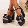 Fashion Bowtie Super High Heels Sandals for Women Shiny Crystal Chunky Platform Sandals Ankle Buckle Thick Sole Square Heeled Shoes