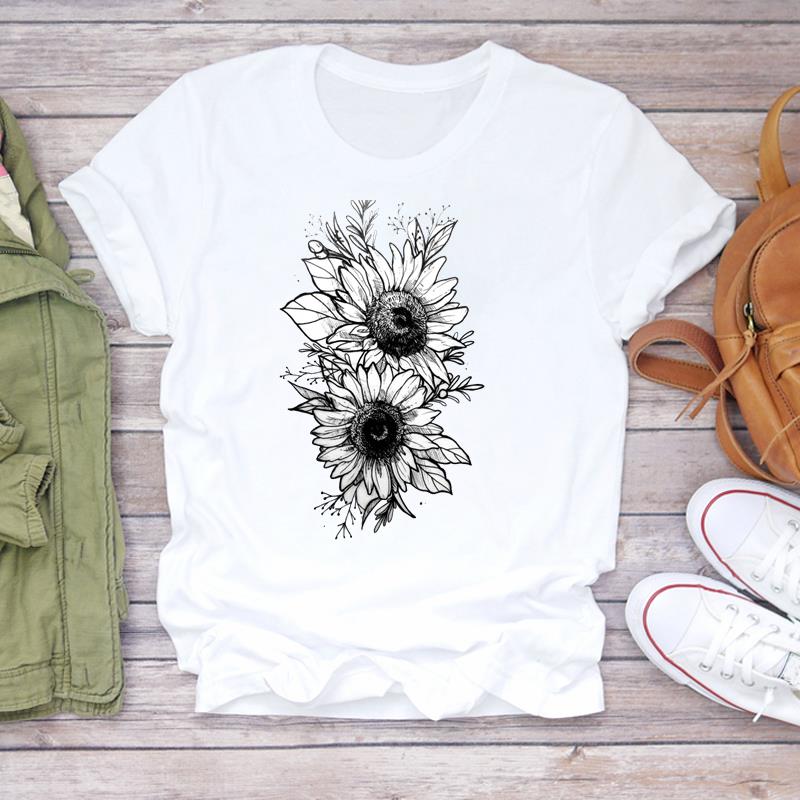 Tee Top Fashion T Shirt Clothing 90s Sweet Style Watercolor Lovely Style Casual Short Sleeve Women Print Lady Female Graphic T-shirt