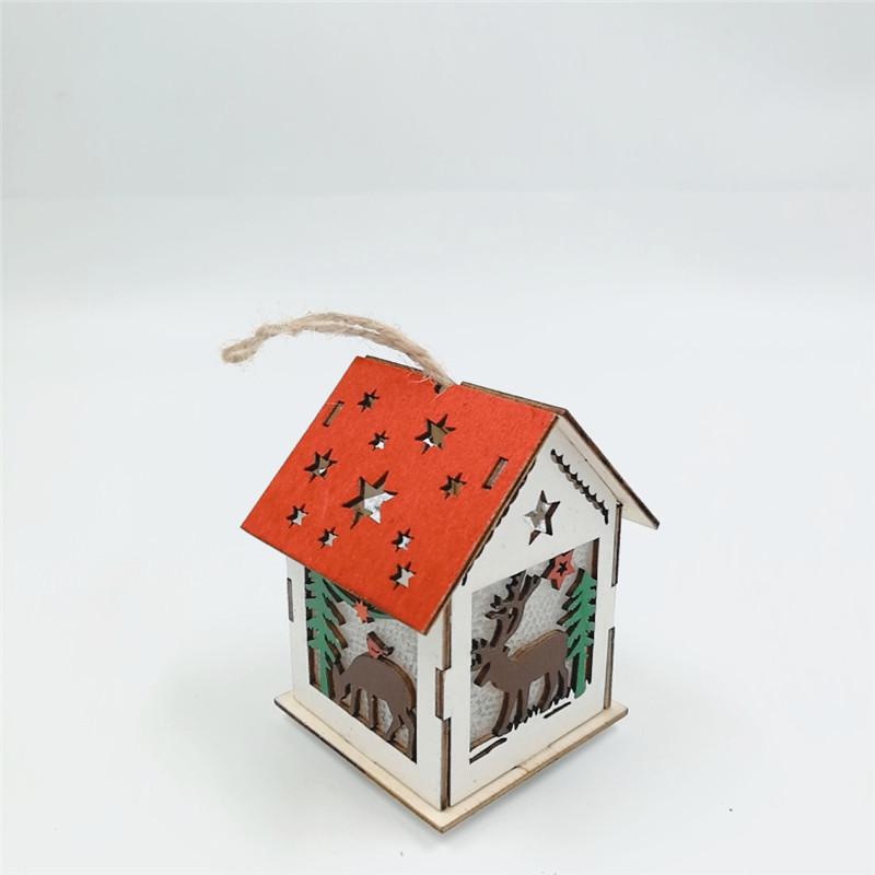 

Рождество Светодиодный светильник Деревянный домик Санта-Клауса Рождественская елка Подвесное украшение Светящийся замок Детский подарок Новый год ELK