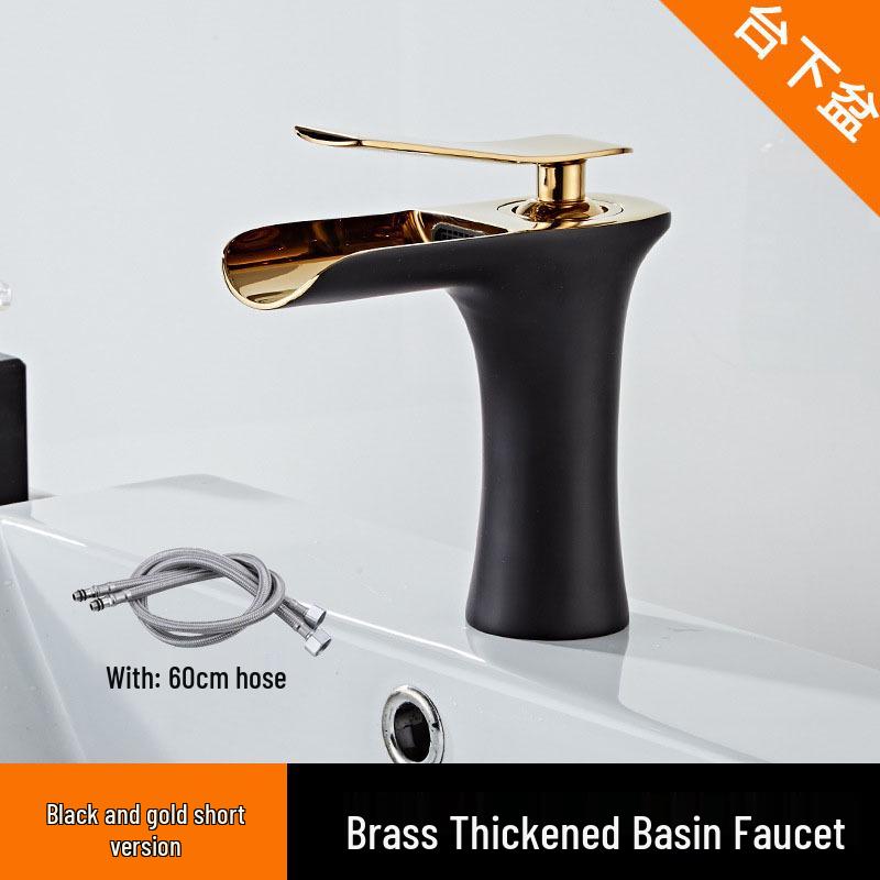 

Черный Золотой Водопад Смеситель для Раковины в Ванной - Горячий/Холодный Монтаж Сверху и Под Столешницу