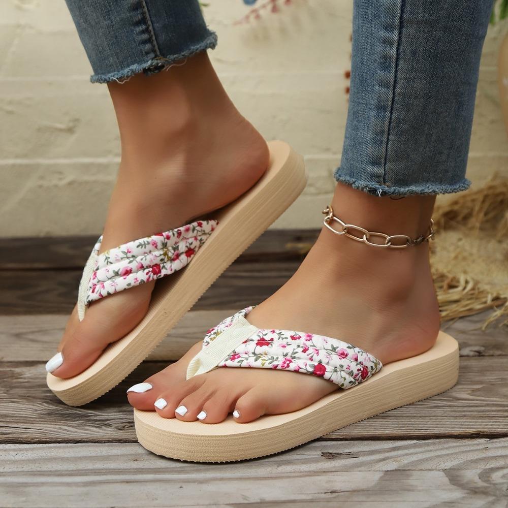 1 Paar Damenmode Zehentrenner mit Blumenmuster Rutschfest Leicht Strand-Plateauschuhe Damen-Schuhwerk Atmungsaktiv Offene Zehen